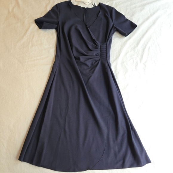 Armani Collezioni Milano Jersey Faux Wrap Navy Midi Dress Minimalist - Picture 16 of 16